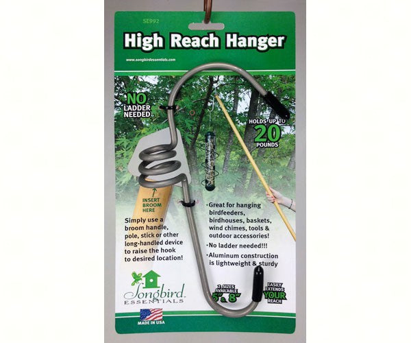 High Reach Hanger packaging with product image and text on a green and gray background