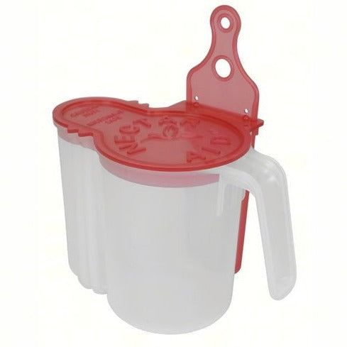 clear pitcher with red lid and paddle