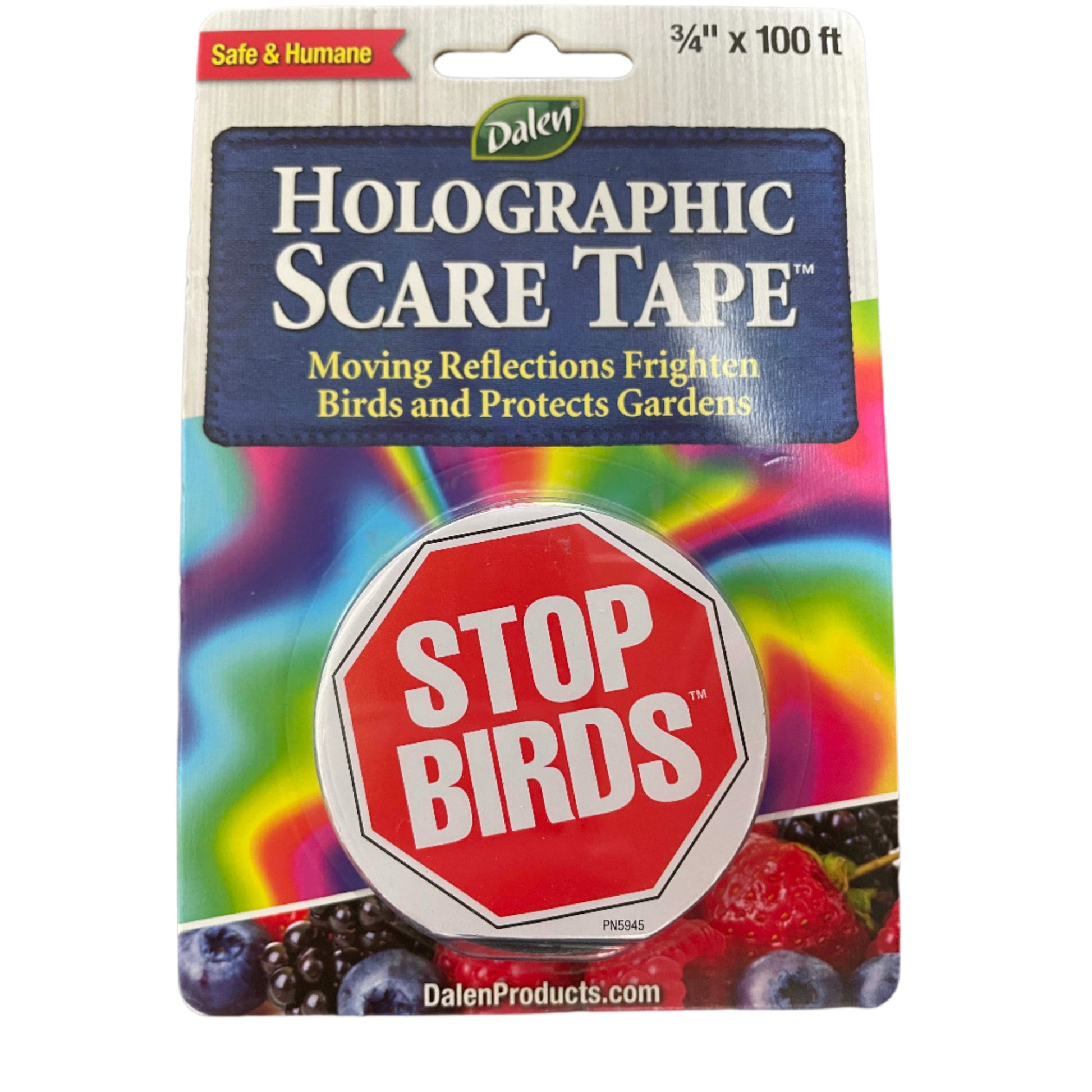 Package of Holographic Scare Tape with Sop Birds on label