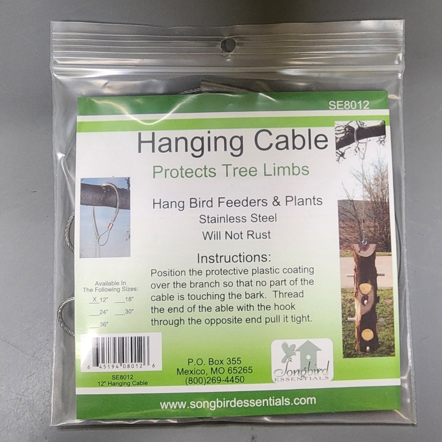 Green and white label with Hanging Cable