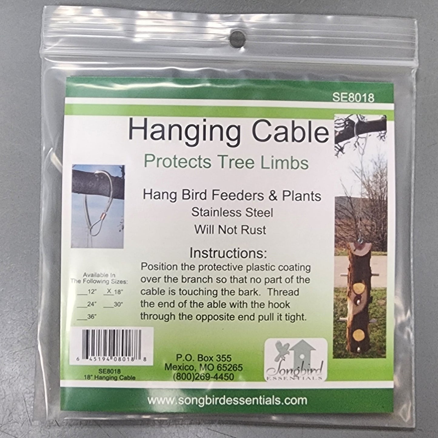 Green and white label with Hanging Cable