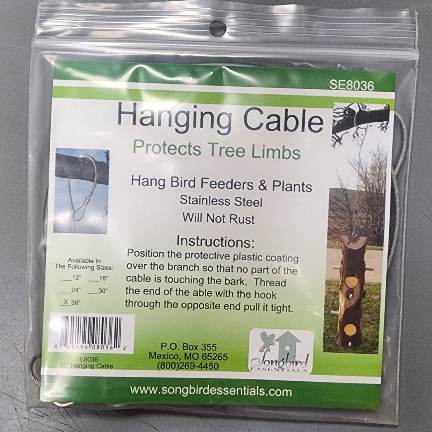 Green and white label with Hanging Cable