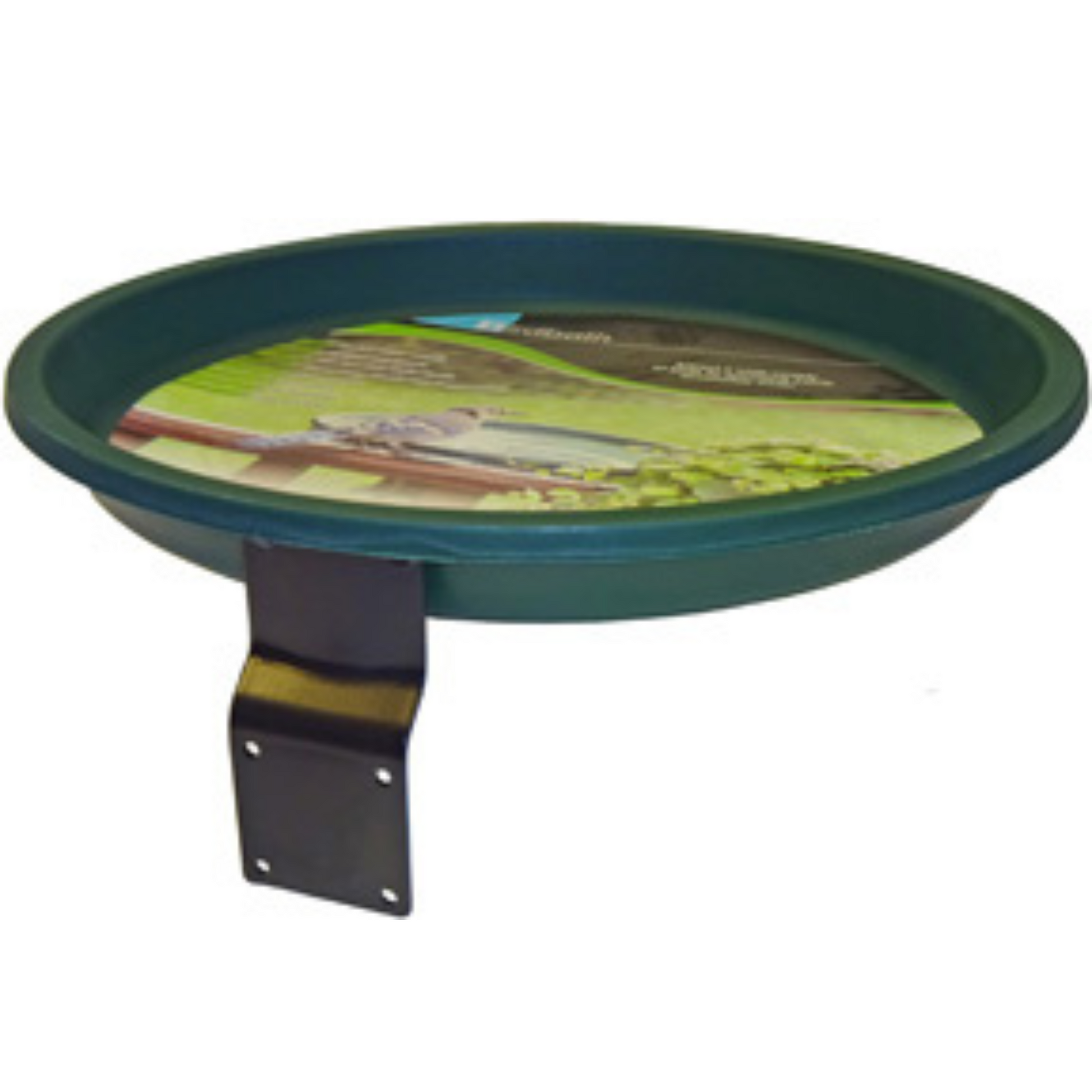 green bird bath with black screw on base