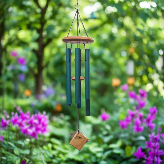 wind chime with green tubes and wood top and paddle