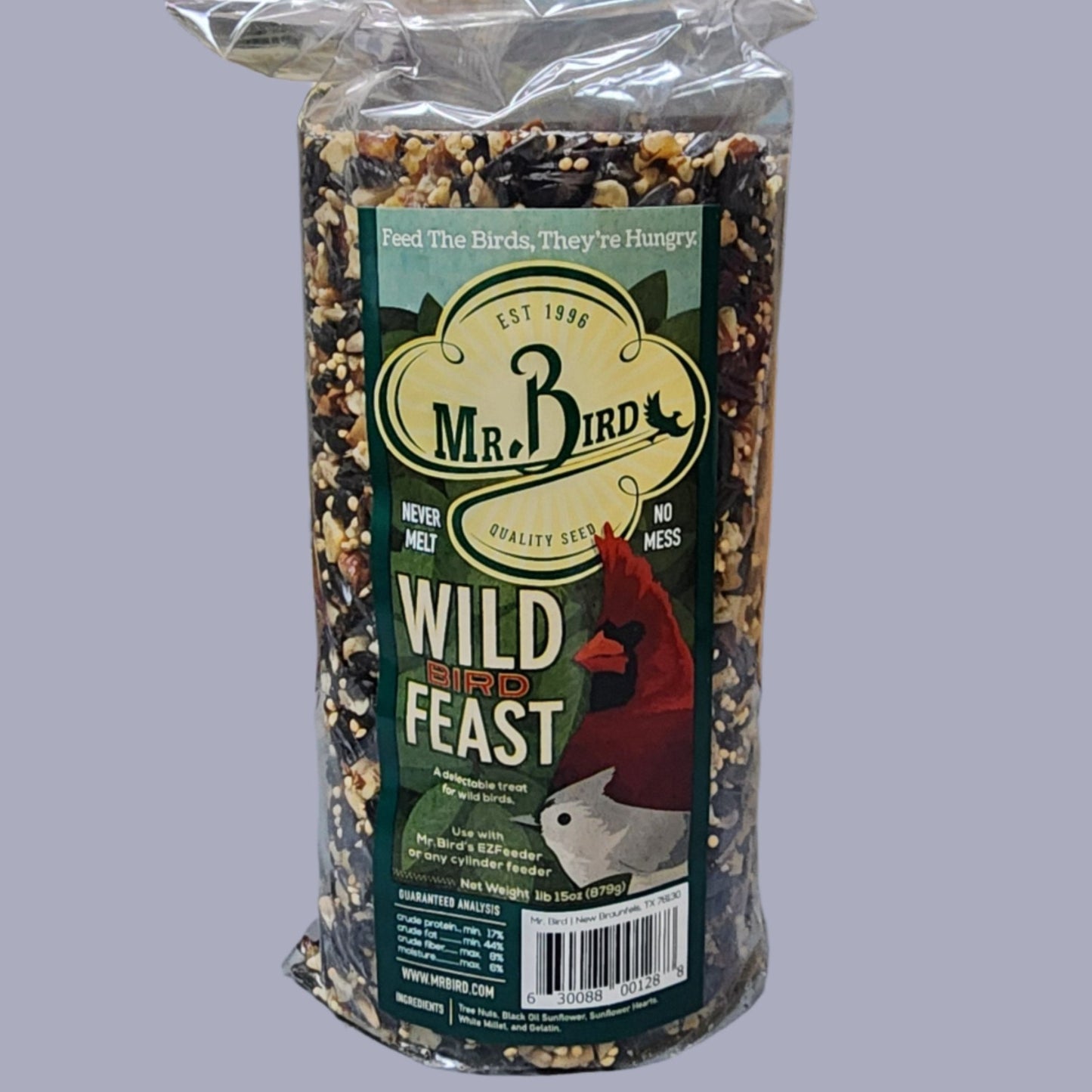 Wild Bird Feast label on bird seed cylinder