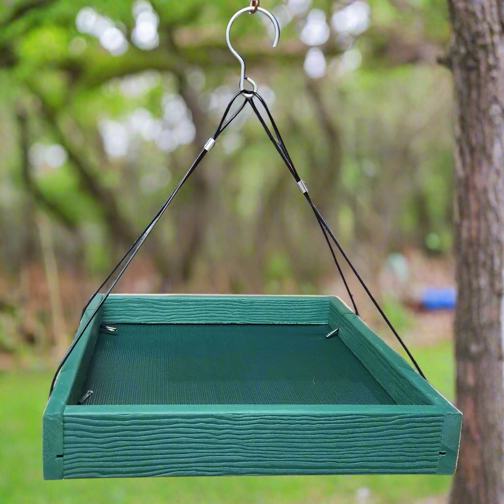 green square hanging tray with black cables