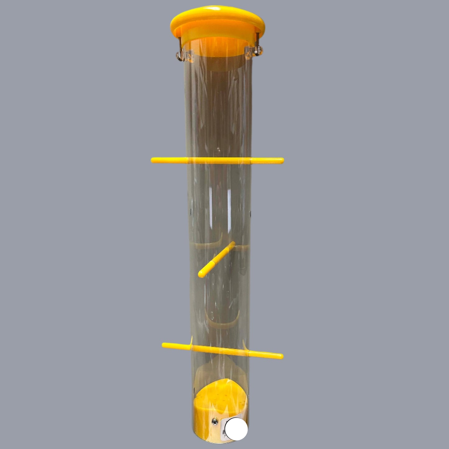 Finch tube wiht yellow top, perches and base