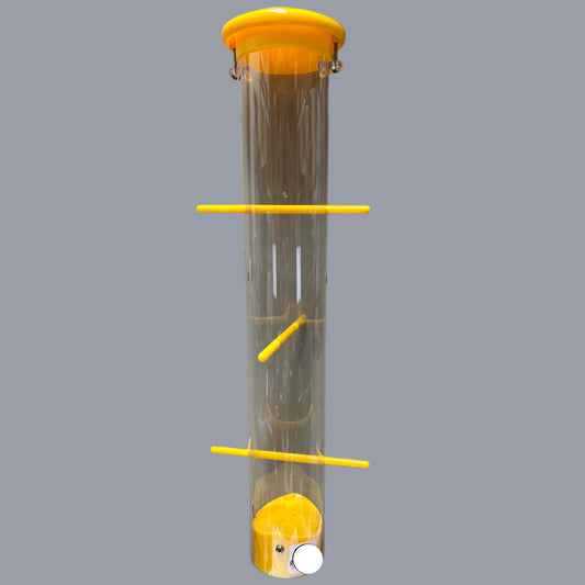 Finch tube wiht yellow top, perches and base