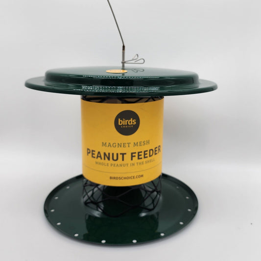 Green and black metal peanut feeder