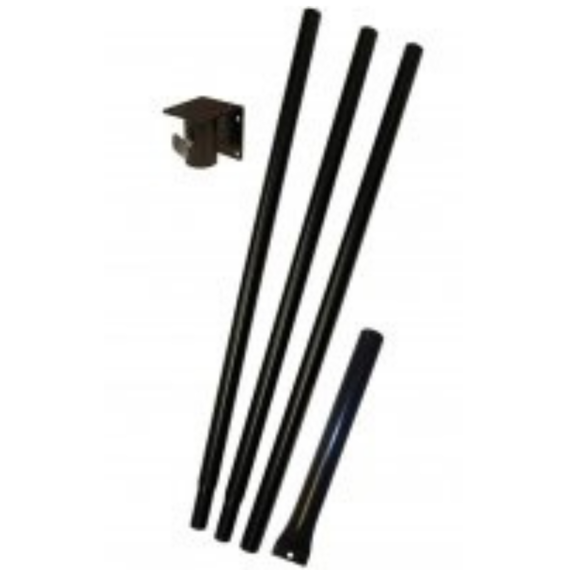 3 black metal poles with black ground socket and black post topper