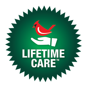 Lifetime Care label with red bird