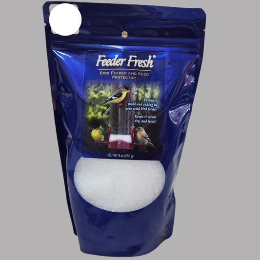 Blue bag with white window and Feeder Fresh on label