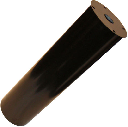 Black cylindrical object with a flat black top on a white background