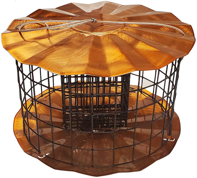 Round copper roof and base with black wire cage