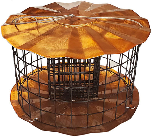 Round copper roof and base with black wire cage