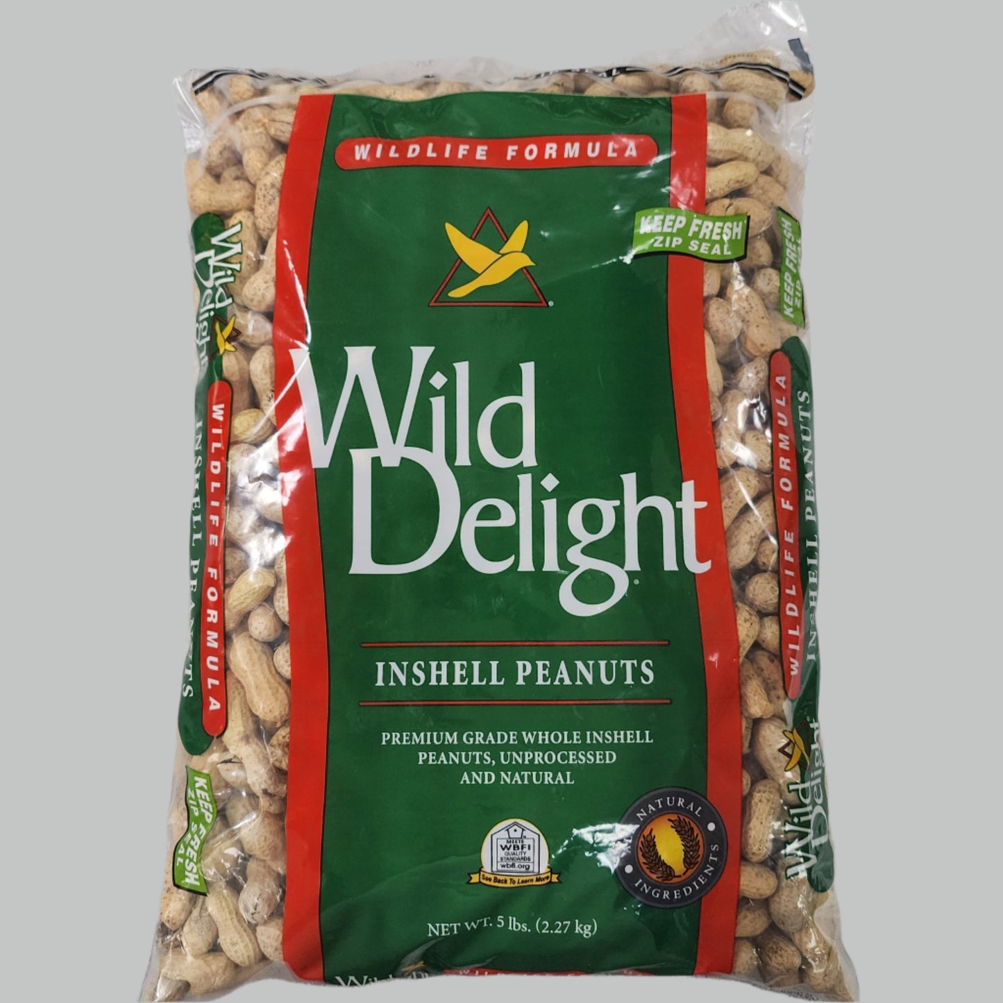 Bag of inshell peanuts with wild Delight on green and orange label