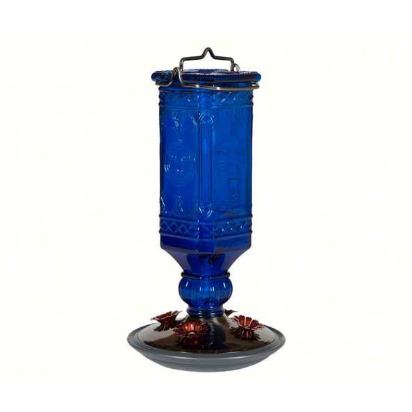 Antique Bottle Hummingbird Feeder Blue