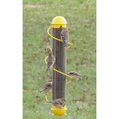 17" Spiral Finch Feeder Yellow with 5 American Goldfinches